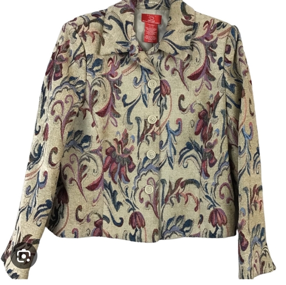Vtg oscar de la renta floral tapestry blazer coat sz 14 - Picture 2 of 9